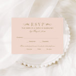 Cartão RSVP Vintage Blush e Antiguamente Dourado Casamento Far<br><div class="desc">Elegante vintage inspirou o design do cartão de resposta do casamento. Cor rosa esbranquiçada e dourada antiga. Personalize o texto personalizado com a data de vencimento do RSVP e o endereço de resposta na parte traseira da placa. Esta versão inclui opções de janto listadas para que os convidados possam iniciar...</div>