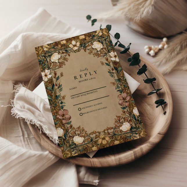 Cartão RSVP Vintage Botanical Autumn Wedding (Criador carregado)