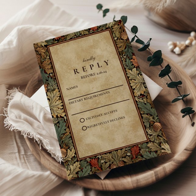 Cartão RSVP Vintage Botanical Foliage Wedding (Criador carregado)