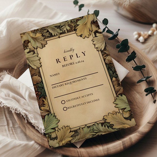 Cartão RSVP Vintage Botanical Foliage Wedding (Criador carregado)