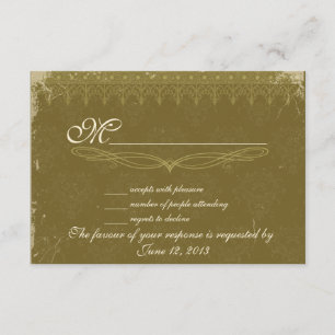 Cartão RSVP Vintage - casamento tema damasco verde-azeitona RS