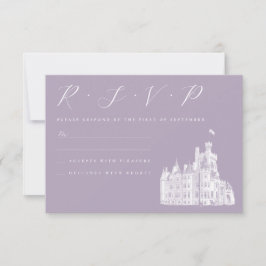 Cartão RSVP Vintage Castle Illustration Lavender Wedding