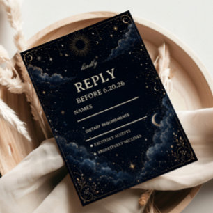 Cartão RSVP Vintage Celestial Cósmico Elegante