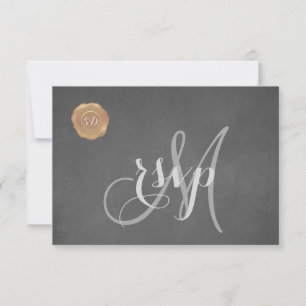 Cartão RSVP Vintage Chalk Velha Cera Selo Monograma Casamento 