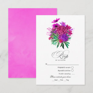 Cartão RSVP Vintage Chic Fuchsia e Casamento Roxo