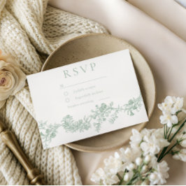 Cartão RSVP Vintage Classic Sage Floral Wedding 
