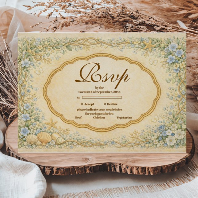 Cartão RSVP Vintage Coastal Garden Quinceañera (Criador carregado)