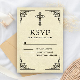 Cartão RSVP Vintage Cross Christian Weding Elegante
