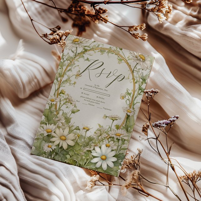 Cartão RSVP Vintage Daisy Wedding Art Nouveau (Criador carregado)