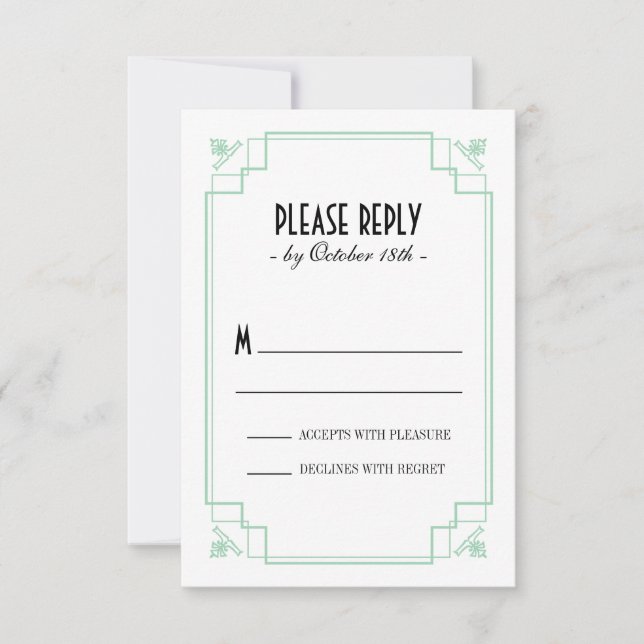 Cartão RSVP Vintage Deco Mint & Black Response (Frente)