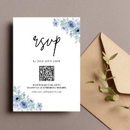 Cartão RSVP Vintage Dusty Blue Floral Código QR Casamento