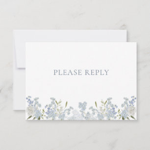 Cartão RSVP Vintage Dusty Blue Garden Código QR Casamento Mono