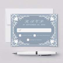 Vintage Dusty Blue Weding Elegant White Script