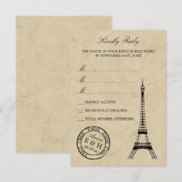 Cartão RSVP Vintage Eiffel Tower Paris Postmark Wedding