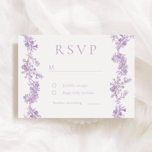 Cartão RSVP Vintage Elegance: Casamento Floral Roxo Lavanda