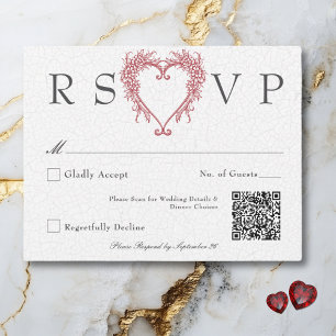Cartão RSVP Vintage Elegant Chinoiserie Floral Heart Wedding