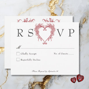 Cartão RSVP Vintage Elegant Chinoiserie Floral Heart Wedding