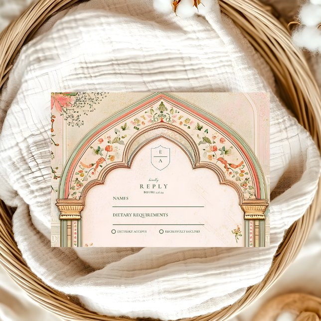 Cartão RSVP Vintage Elegant Floral Islamic Wedding (Criador carregado)
