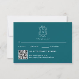 Cartão RSVP Vintage Elegant Tale Azul | Tradicional & QR Code