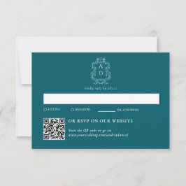 Cartão RSVP Vintage Elegant Tale Azul | Tradicional & QR Code
