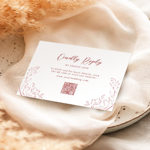 Cartão RSVP Vintage em forma de rosa Casamento de código QR fl