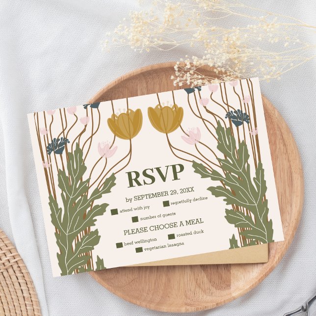 Cartão RSVP Vintage Floral Art Nouveau Wedding (Criador carregado)