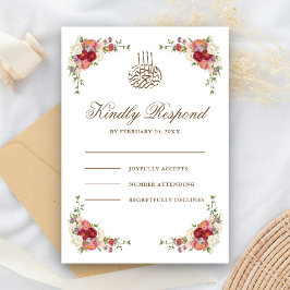 Cartão RSVP Vintage Floral Buquê Border Islamic Wed