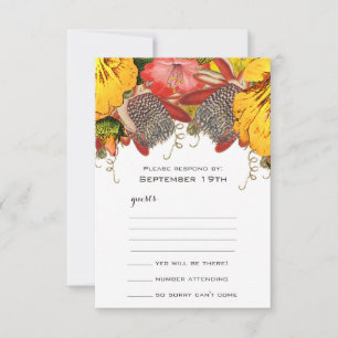 Cartão RSVP Vintage Floral Exótico e Romântico Vermelho e Am