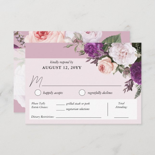 Cartão RSVP Vintage Floral Jante Casamento (Frente/Verso)