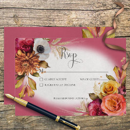 Cartão RSVP Vintage Floral Rust & Fuchsia Response Card