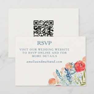 Cartão RSVP Vintage Florals Boho Website de Casamento Código 
