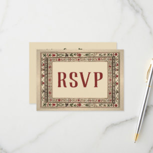 Cartão RSVP Vintage Frame Ethnic Motif Wedding