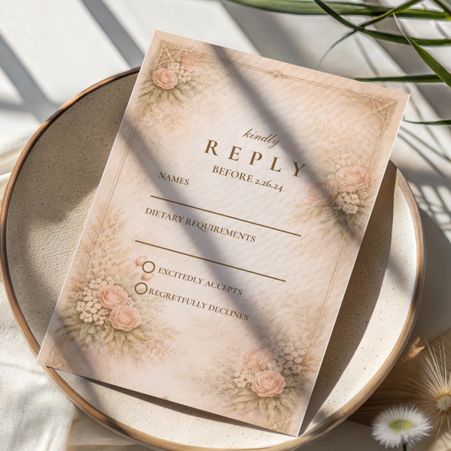 Cartão RSVP Vintage Garden Floral Antique Wedding (Criador carregado)