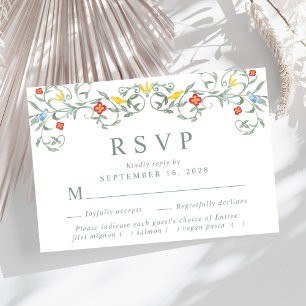 Cartão RSVP Vintage Garden Watercolor Meal Choice Wedding
