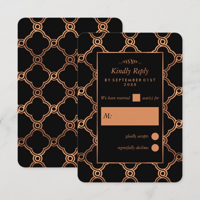 Cartão RSVP Vintage Geométrico Art Deco Gatsby Wedding (Frente/Verso)