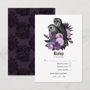 Cartão RSVP Vintage Glam Purple Owls - Casamento Gótico