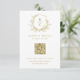 Cartão RSVP Vintage Gold Crest Logo Wedding QR Code