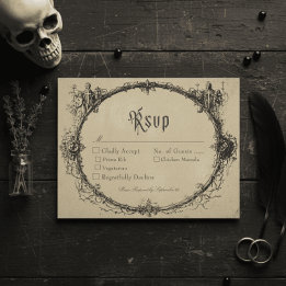 Cartão RSVP Vintage Gothic Black Toile Bat Tan Wedding