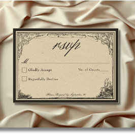 Cartão RSVP Vintage Gothic Medieval Line Border Weding