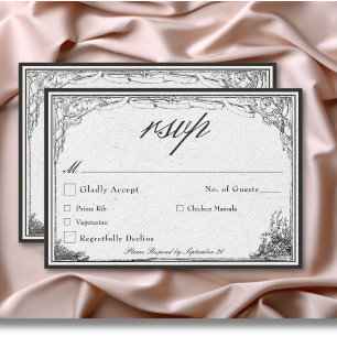 Cartão RSVP Vintage Gothic Medieval Line Border Weding