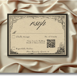 Cartão RSVP Vintage Gothic Medieval Line Border Weding QR