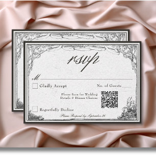 Cartão RSVP Vintage Gothic Medieval Line Border Weding QR
