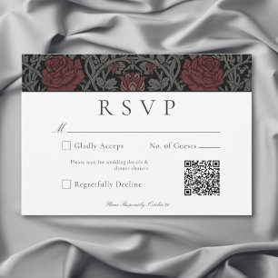 Cartão RSVP Vintage Gothic Moody Botanical Weding QR