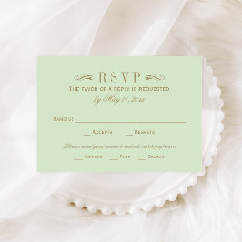 Cartão RSVP Vintage Green e Antiquado Casamento Flourish Doura