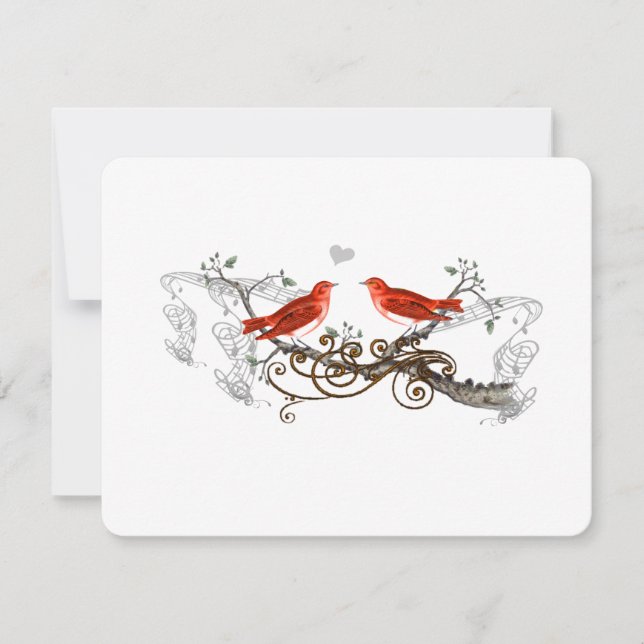 Cartão RSVP Vintage Love Birds White Flowers (Frente)