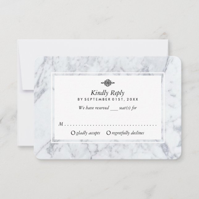 Cartão RSVP Vintage Marble Wedding Elegante (Frente)