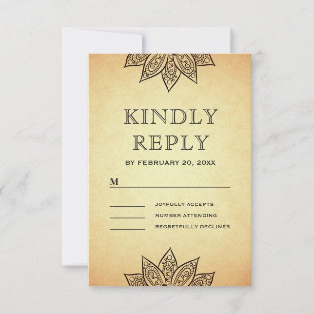 Cartão RSVP Vintage Mehendi Henna Indian Wedding (Frente)