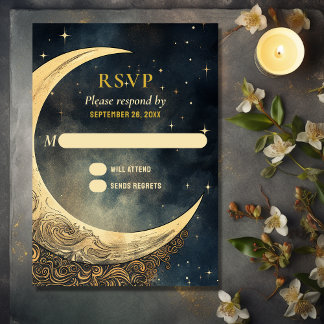 Cartão RSVP Vintage Moon, Sun e Stars Celestial Casamento