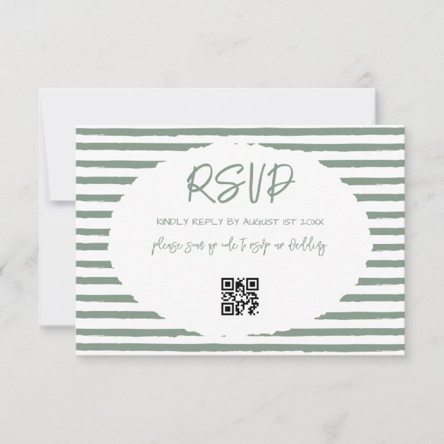 Cartão RSVP Vintage Olive White Stripes Casamento (Frente)