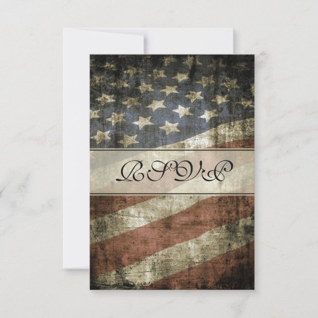 Cartão RSVP Vintage Patriotic American Flag Wedding (Frente)